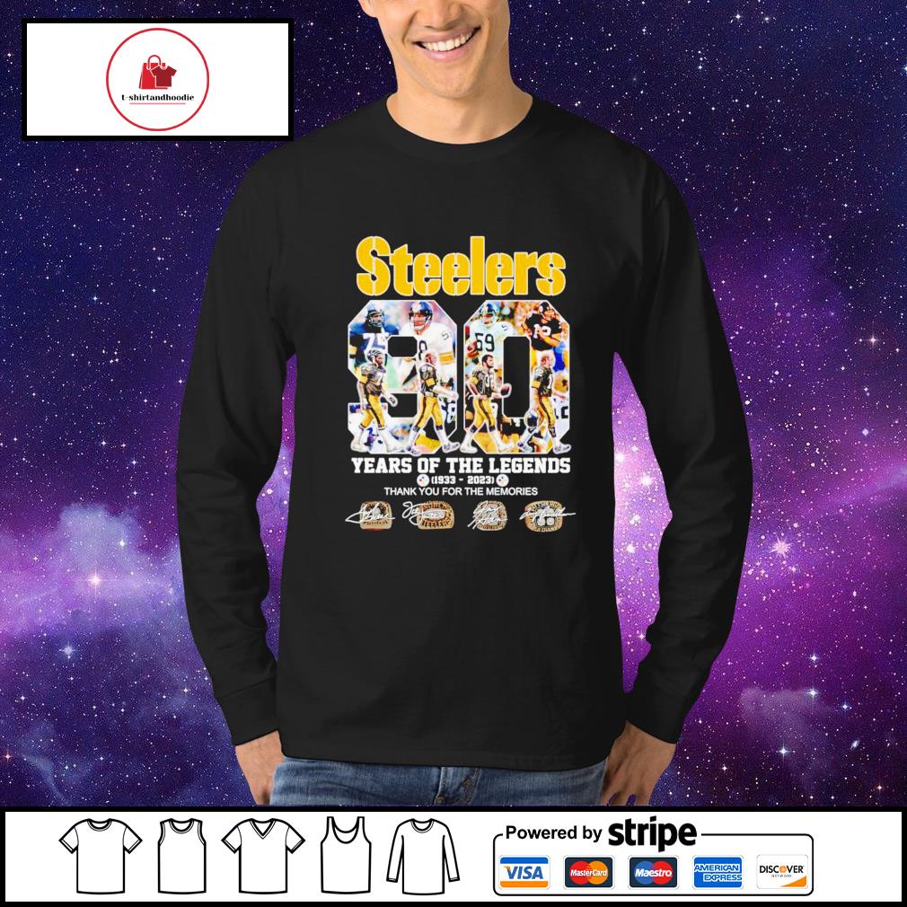 90 years of 1933-2023 Pittsburgh Steelers thank you for the memories  signatures shirt, hoodie, sweater, long sleeve and tank top