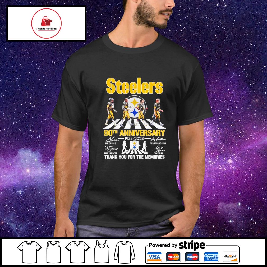 90 years of 1933-2023 Pittsburgh Steelers thank you for the memories  signatures shirt, hoodie, sweater, long sleeve and tank top